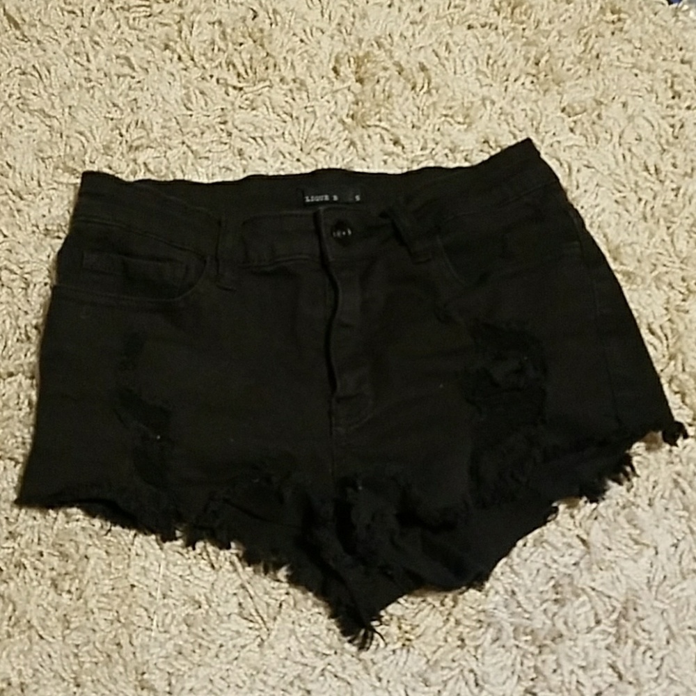 Black high waisted distressed shorts